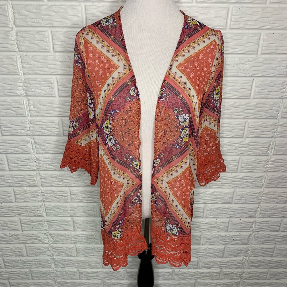 ALTAR’D STATE Floral Crochet Lace Kimono Size S